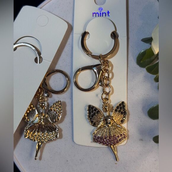 MINT  Crystal Ballerina Keychain Charm - Pink & Gold Accent - Picture 7 of 9